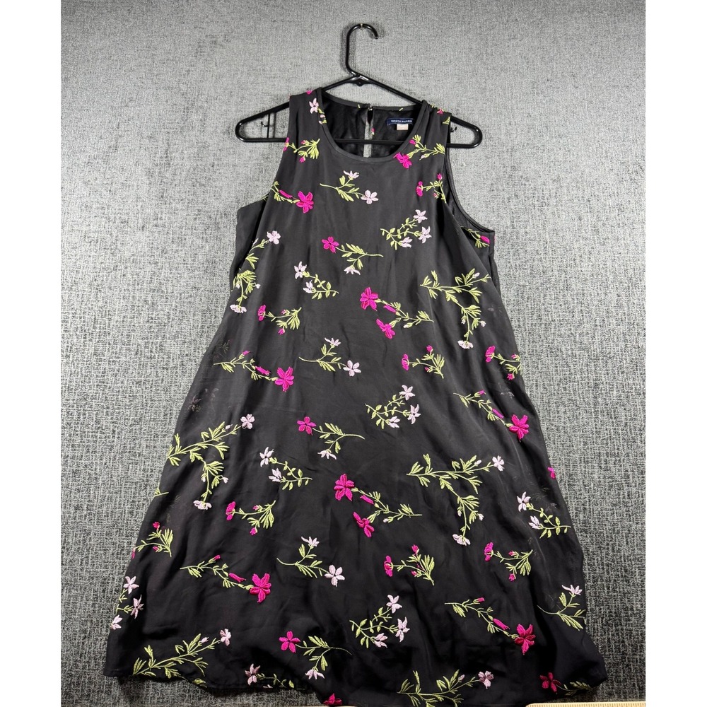 Tommy Hilfiger Womens Black Floral Embroidered Sleeveless Shift Dress Size 12